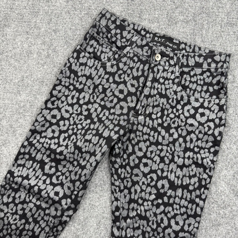 RVT Jeans‎ Co Leopard Print Shiny Black Grey Flare Bootcut Size 9/10 Women's